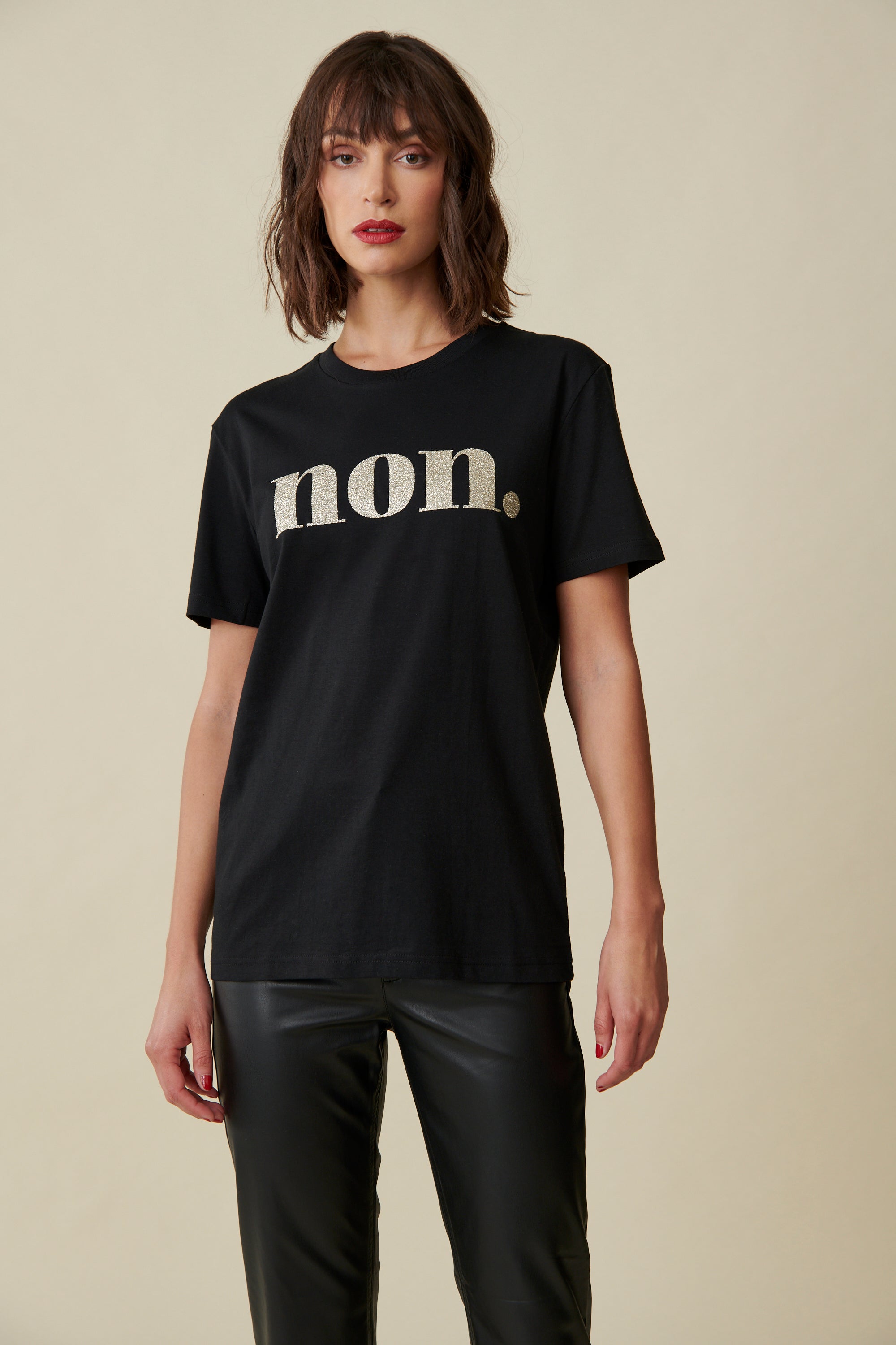 non. T-Shirt – schwarz / glitzer