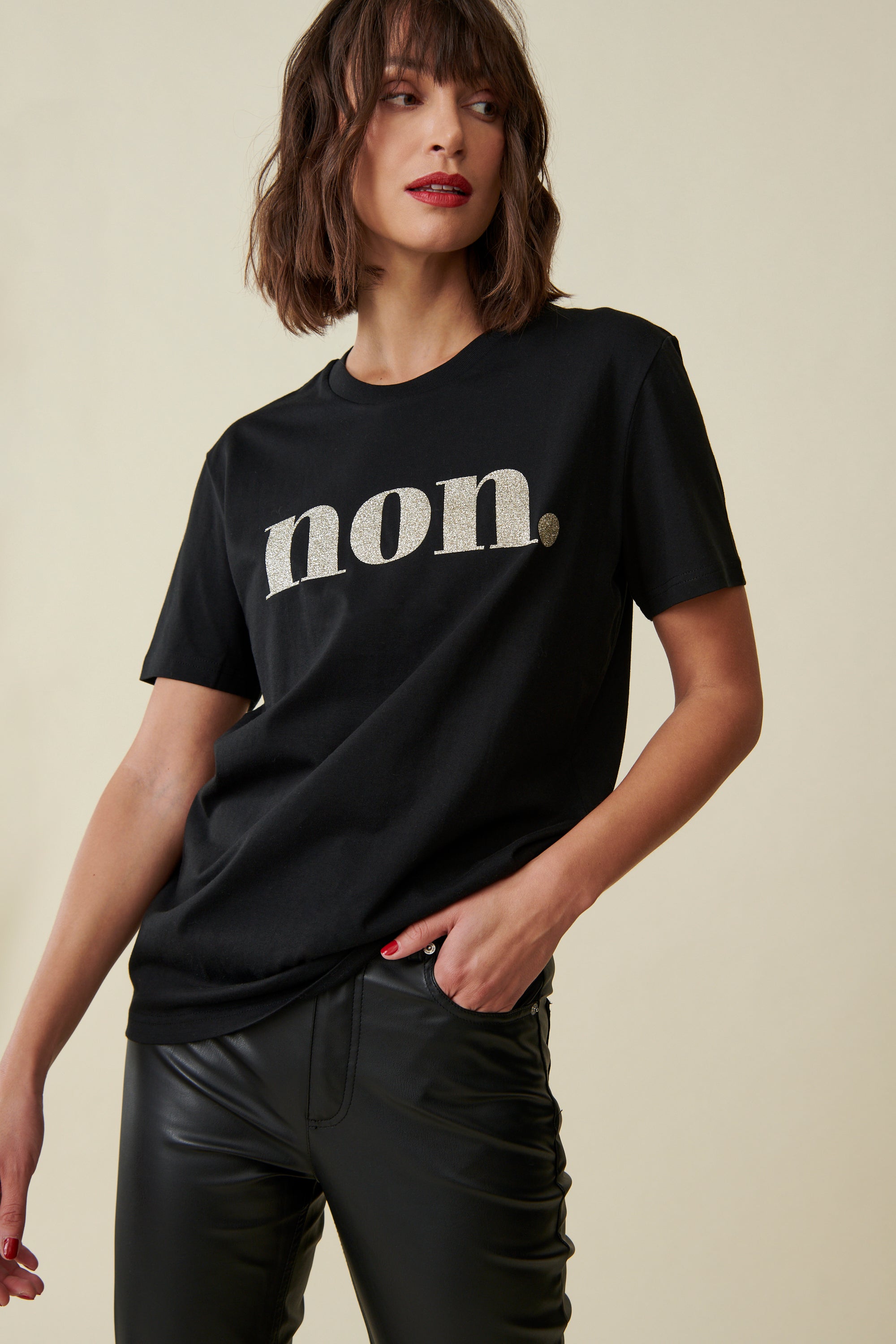 non. T-Shirt – schwarz / glitzer