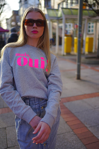 Mais Oui! Sweatshirt – grau / neonpink
