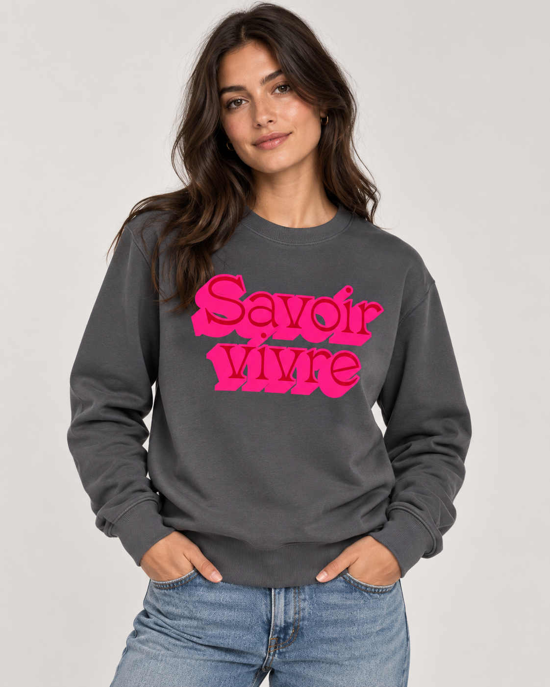 Savoir vivre Sweatshirt – Anthrazit / Neonpink